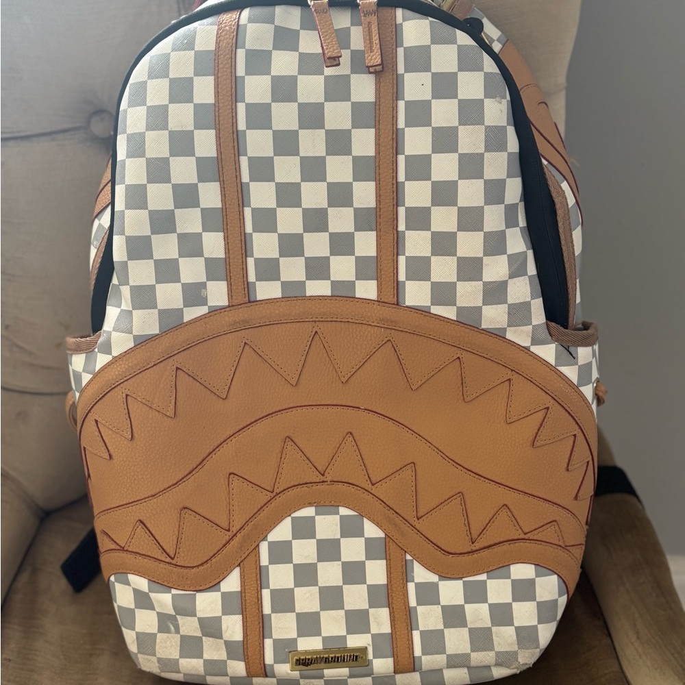 Sprayground Checkered Backpack with Brown Accents